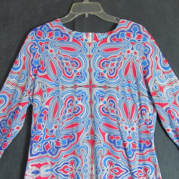 J. McLaughlin Bainbridge Dress XL Pink Blue White Geometric Prep Designer Shift - Picture 2 of 8
